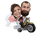 Caricatura de casal em motocicleta