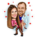 Caricatura de un hombre cargando a una mujer como regalo de San Valentín