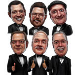 Groomsmen Caricature in Suits with Thumbs Up