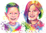 Retrato do arco-íris em aquarela de dois amigos nas fotos para presente personalizado