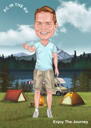 Outdoor Holiday Tent Camping Caricature of Person Hand Drawn in Colored Style