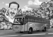 Caricatura del conductor de Autobus en estilo blanco y negro a partir de fotos