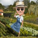 Farmer Cartoon Walking in Garden