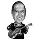 Kopf und Schultern Gitarrist Cartoon Portrait im Schwarz-Weiß-Stil