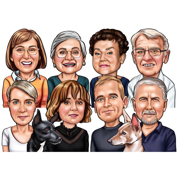 Caricatura di una grande famiglia di 8 persone