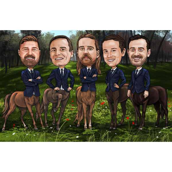 Caricature de groupe de centaures dans un style coloré pour un cadeau personnalisé amusant