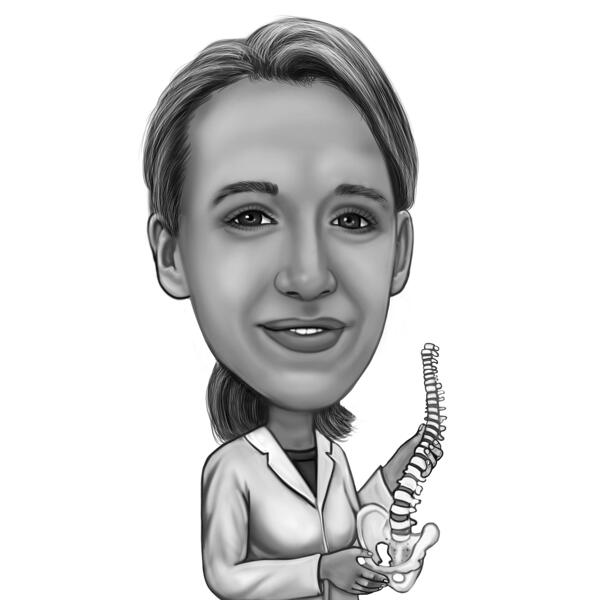 Caricature de thérapeute en ostéopathie en noir et blanc à partir de photos