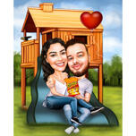 Cadeau de caricature d'anniversaire de couple amoureux dans un style coloré à partir de photos