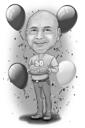 Man with Cake Birthday Caricature Gift in Monochrome Style