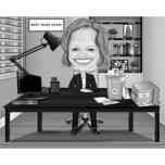 Desk Drawing in Office - Black and White Style