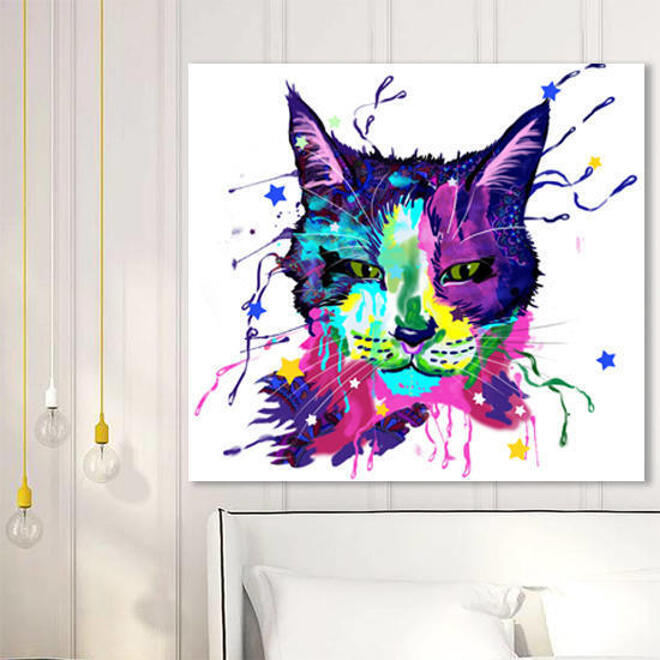 Retrato de caricatura de lienzo de gato en estilo acuarela de Photo