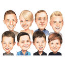 School Kids Group Caricature from Photos in Color Style