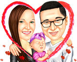 Карикатура "Семья в сердце"