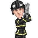 رجل إطفاء مع سلم كاريكاتير
