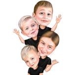 Kids Group Caricature in Color Style