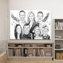 Caricatura familiar de impresión en lienzo personalizada en estilo digital en blanco y negro