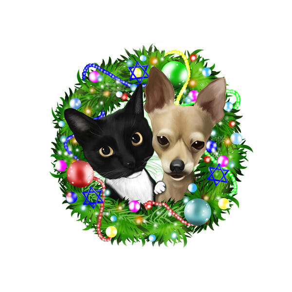 Mascotas para Tarjeta de Navidad en Corona de Navidad