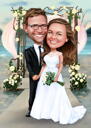 Cartone animato dello sposo e della sposa con sfondo della sede