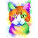 Akvareļa varavīksnes kaķa portrets