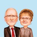 Portrait de dessin animé commémoratif touchant de superbes grands-parents dans un style de couleur avec fond bleu ciel