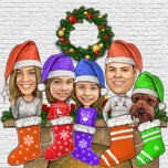 Kerstkousen Familie Karikatuur