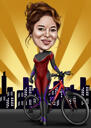 Vrouw op fiets gekleurde karikatuur uit foto's