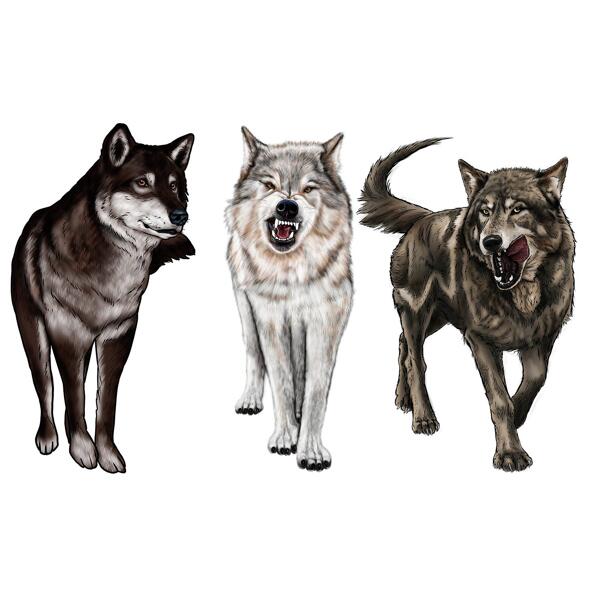 Карикатурный рисунок группы волков