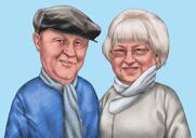 Grandparents Memorial Cartoon Portrait with Sky Blue Background