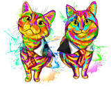 Карикатурный портрет яркой радужной кошки в полный рост с фотографий