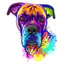 Boxer pes kreslený karikatura kresba ve stylu akvarelu z fotografií