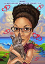 Proprietario con caricatura di animali domestici in stile colore su sfondo personalizzato da foto