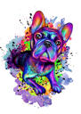 Ritratto di bulldog francese ad acquerello arcobaleno a corpo intero da foto