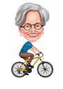 Sieviete uz velosipēda krāsaina karikatūra no fotoattēliem