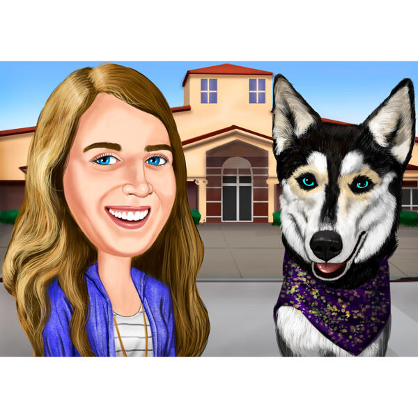 Person with Husky Caricature