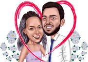 Карикатура на помолвку с цветочным орнаментом для подарка на годовщину
