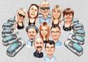 Group+of+6+Members+in+Black+and+White+Cartoon+Caricature+from+Photos