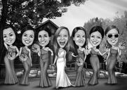 Karikatuurgeschenk voor bruidsmeisjes van foto's: zwart-witstijl