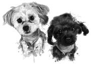 Dogs Graphite Watercolor Portrait Cartoon from Photos for Custom Pet Rescue Gift