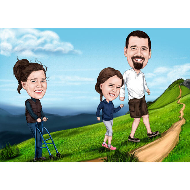 Travel Vacation Camper Family Cartoon Caricature with Custom Background