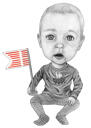 Portret de desene animate pentru bebeluși cu tot corpul în stil alb-negru din fotografie