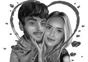 Regalo de caricatura de pareja con corazón en estilo blanco y negro de fotos