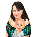 Ritratto di mamma con bambino in stile cartone animato, regalo per la festa della mamma