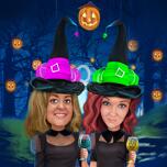 Anpassad Halloween-häxa-tecknad illustration från foto