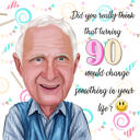 Karikatyyri isoisälle värityylisenä 80-vuotiaalle tai useammalle syntymäpäivälahjaksi