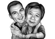 Otec a syn kreslená karikatura v černobílém stylu z fotografií