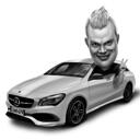 Car Caricature for Birthday Brother Gift in Black and White Style