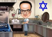 Карикатура шеф-повара с посудой