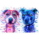 Fotoğraflardan Parlak Suluboya Stilinde Köpek Çift Karikatür Portresi