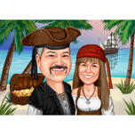 Portrait de caricature de couple de pirates