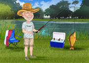 Caricatura de pesca dibujada a mano: retrato digital personalizado